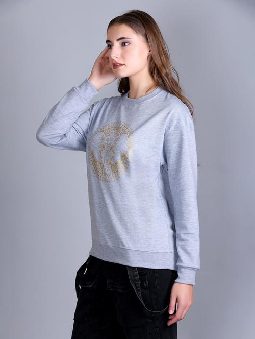 women front print round neck sweatshirt - 21600645 - Very Small Image - 1