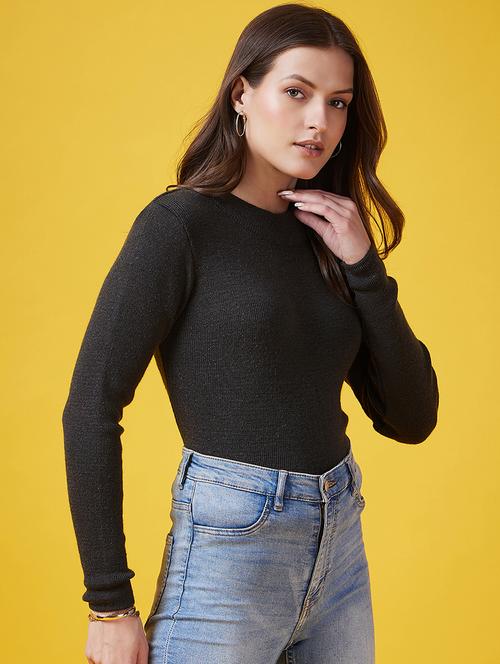 women solid long sleeve pullover - 21600662 - Very Small Image - 1