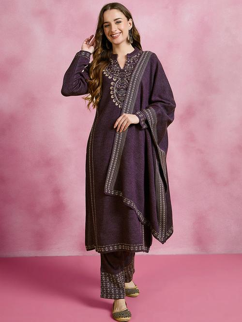 women self design mandarin neck suit set - 21600715 - Very Small Image - 1