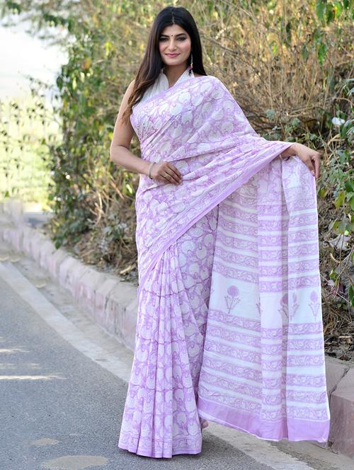 women lavender floral printed saree - 21600768 - Very Small Image - 1