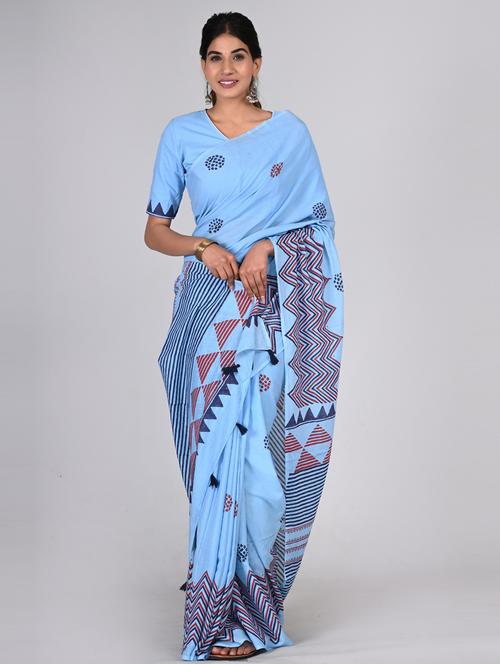 women light blue printed saree - 21600826 - Very Small Image - 1