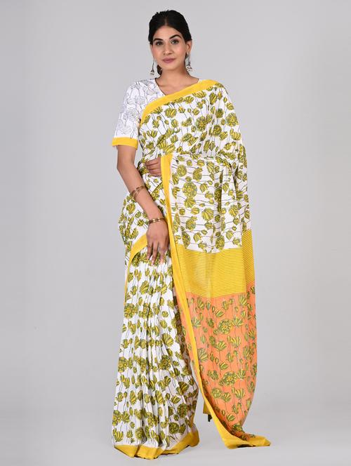 women white floral printed saree - 21600827 - Very Small Image - 1