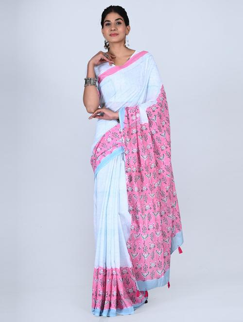 women light blue printed bordered saree - 21600857 - Very Small Image - 1