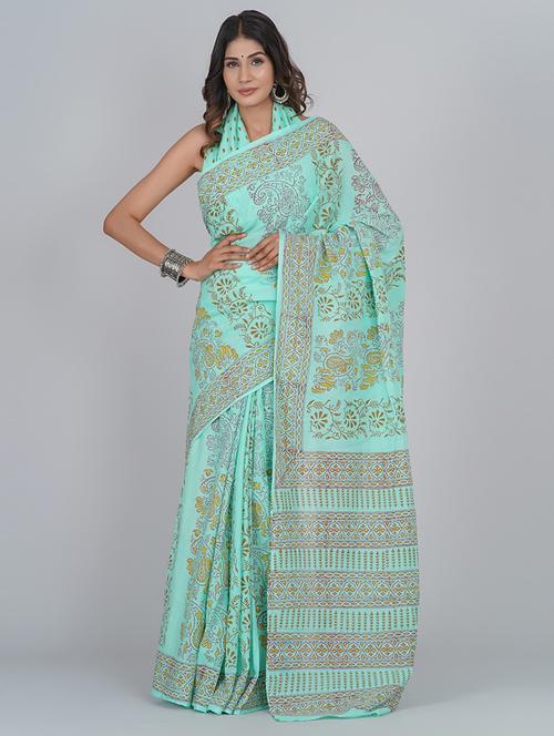 women sea green paisley printed saree - 21600864 - Very Small Image - 1