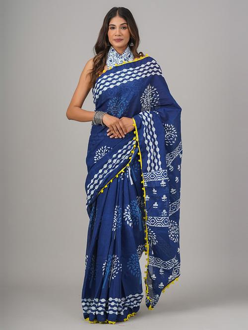 women navy blue printed saree - 21600920 - Very Small Image - 1
