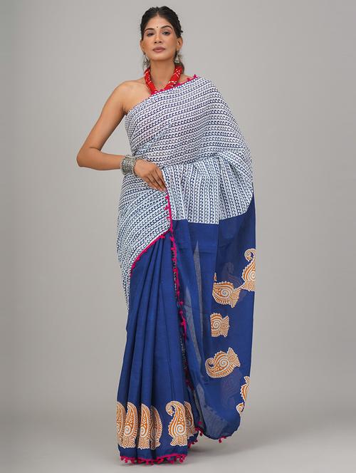 women blue paisley printed saree - 21600933 - Very Small Image - 1