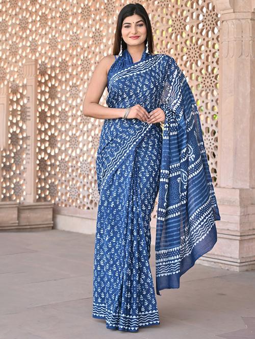 women navy blue batik saree - 21600957 - Very Small Image - 1