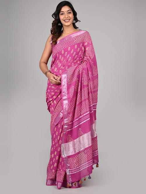 women pink printed saree - 21600999 - Very Small Image - 1