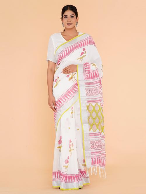 women white floral printed saree - 21601001 - Very Small Image - 1