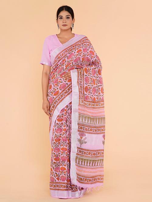 women pink floral printed saree - 21601018 - Very Small Image - 1