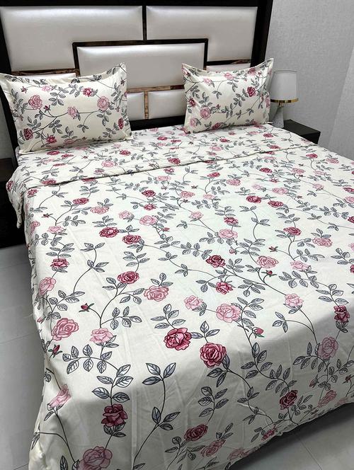 printed tc fitted king-sized bedsheet with 2 pillow covers - 21601457 - Very Small Image - 1