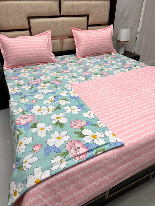 printed tc fitted king-sized bedsheet with 2 pillow covers - 21601469 - Very Small Image - 1