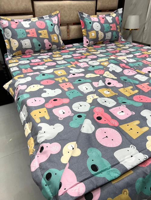 printed tc fitted king-sized bedsheet with 2 pillow covers - 21601477 - Very Small Image - 1