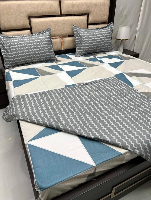 printed tc fitted king-sized bedsheet with 2 pillow covers - 21601488 - Very Small Image - 1