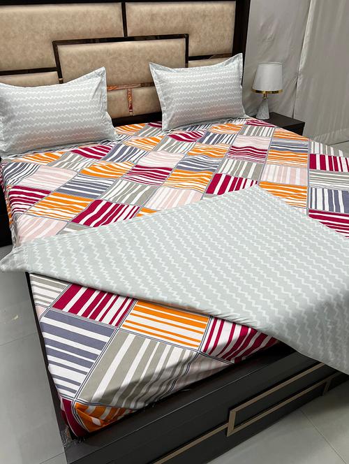 printed tc fitted king-sized bedsheet with 2 pillow covers - 21601492 - Very Small Image - 1