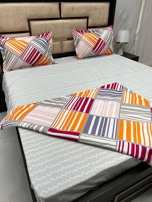 printed tc fitted king-sized bedsheet with 2 pillow covers - 21601493 - Very Small Image - 1