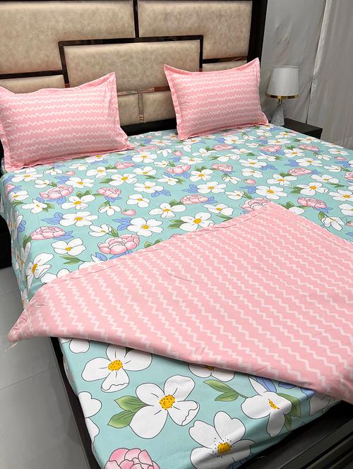 printed tc fitted king-sized bedsheet with 2 pillow covers - 21601494 - Very Small Image - 1