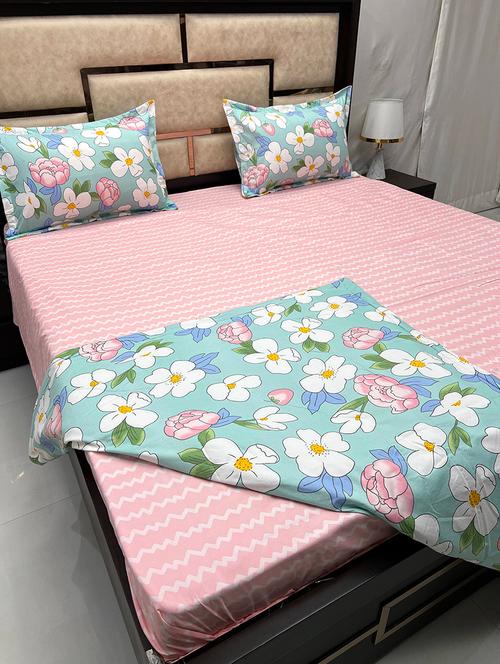 printed tc fitted king-sized bedsheet with 2 pillow covers - 21601495 - Very Small Image - 1
