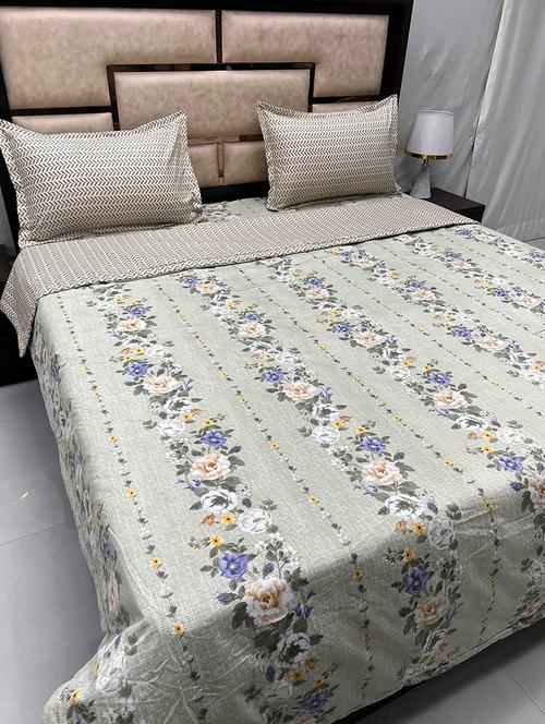 printed tc fitted king-sized bedsheet with 2 pillow covers - 21601525 - Very Small Image - 1