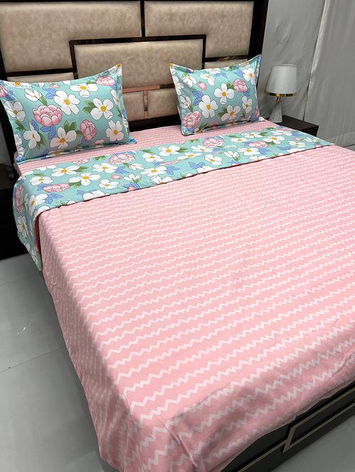 printed tc fitted king-sized bedsheet with 2 pillow covers - 21601530 - Very Small Image - 1