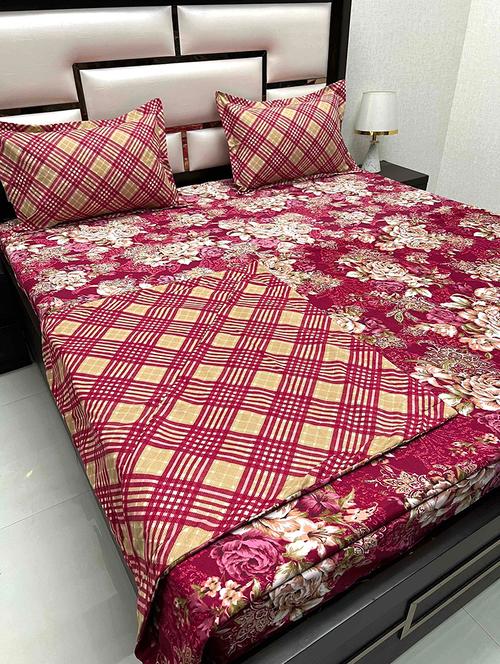 printed tc fitted king-sized bedsheet with 2 pillow covers - 21601567 - Very Small Image - 1