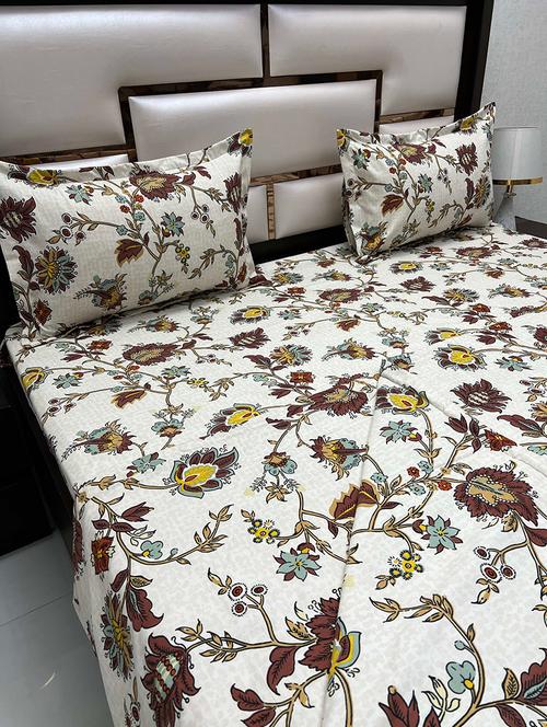 printed tc fitted king-sized bedsheet with 2 pillow covers - 21601577 - Very Small Image - 1