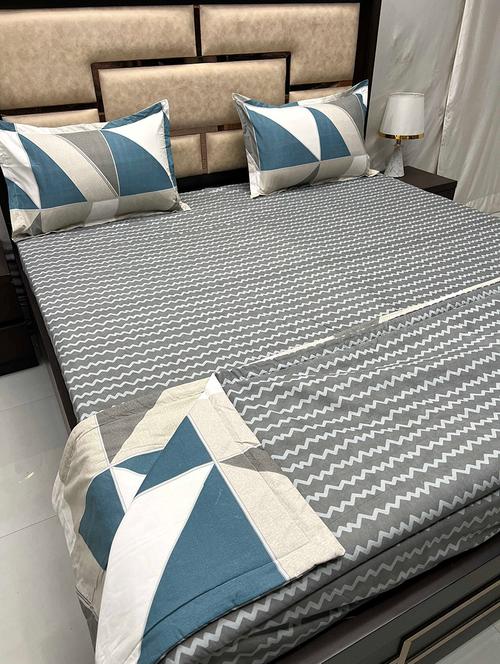 printed tc fitted king-sized bedsheet with 2 pillow covers - 21601583 - Very Small Image - 1