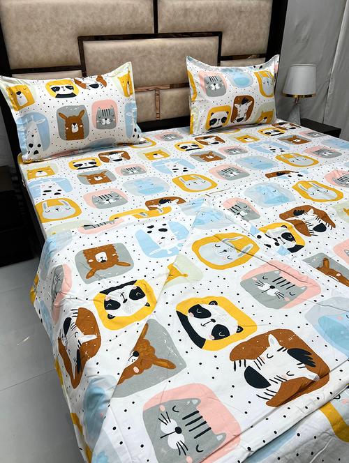 printed tc fitted king-sized bedsheet with 2 pillow covers - 21601592 - Very Small Image - 1