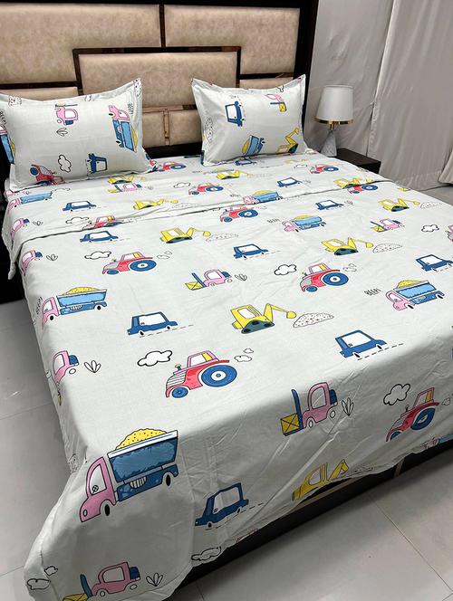 printed tc fitted king-sized bedsheet with 2 pillow covers - 21601593 - Very Small Image - 1