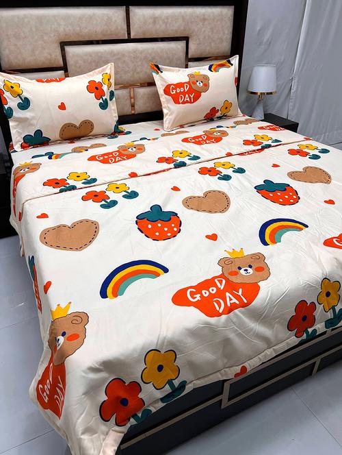 printed tc fitted king-sized bedsheet with 2 pillow covers - 21601595 - Very Small Image - 1