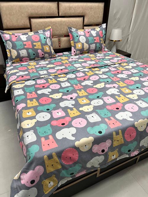 printed tc fitted king-sized bedsheet with 2 pillow covers - 21601596 - Very Small Image - 1