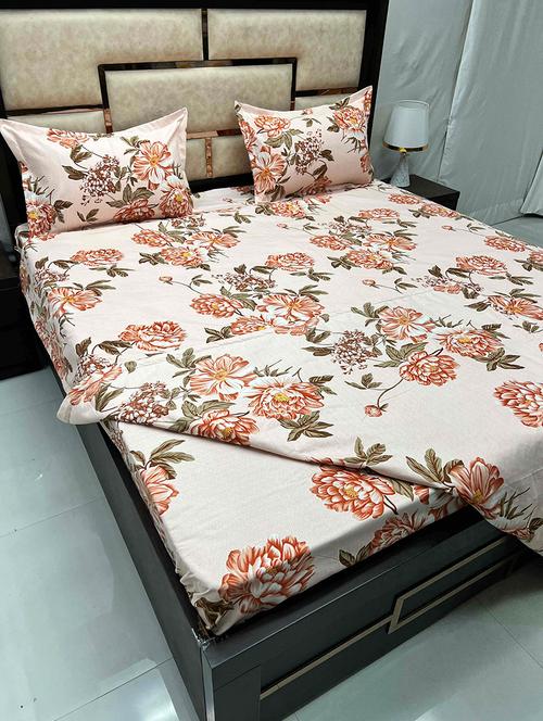printed tc fitted king-sized bedsheet with 2 pillow covers - 21601602 - Very Small Image - 1