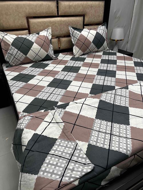printed tc fitted king-sized bedsheet with 2 pillow covers - 21601628 - Very Small Image - 1