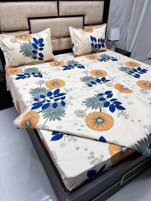 printed tc fitted king-sized bedsheet with 2 pillow covers - 21601645 - Very Small Image - 1