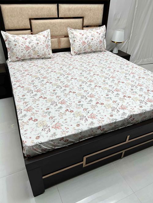 printed tc fitted king-sized bedsheet with elastic and 2 pillow covers - 21601698 - Very Small Image - 1