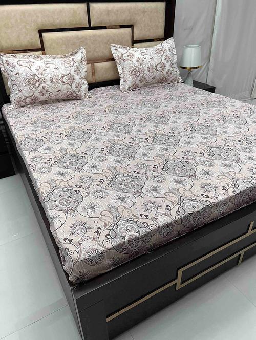printed tc fitted king-sized bedsheet with elastic and 2 pillow covers - 21601705 - Very Small Image - 1