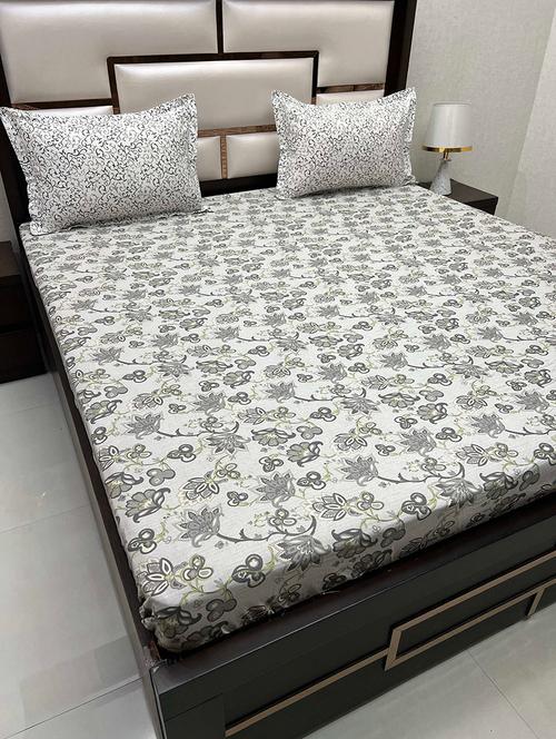 printed tc fitted king-sized bedsheet with elastic and 2 pillow covers - 21601734 - Very Small Image - 1