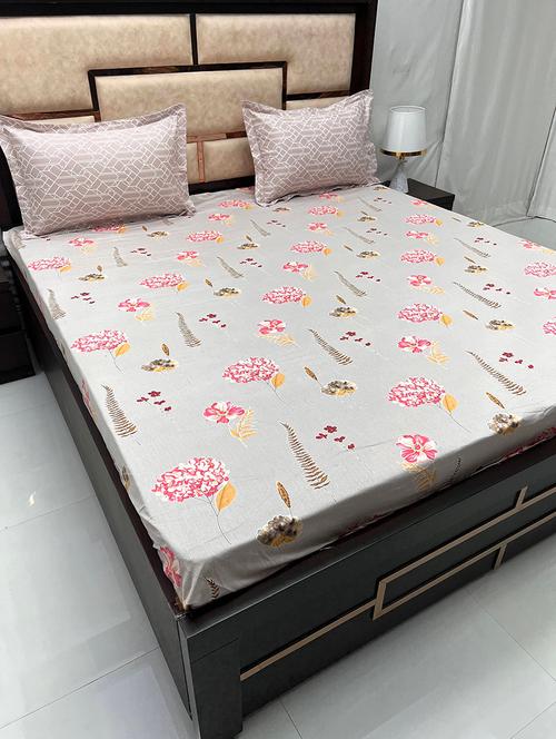 printed tc fitted king-sized bedsheet with elastic and 2 pillow covers - 21601752 - Very Small Image - 1