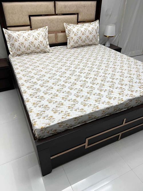printed tc fitted king-sized bedsheet with elastic and 2 pillow covers - 21601757 - Very Small Image - 1