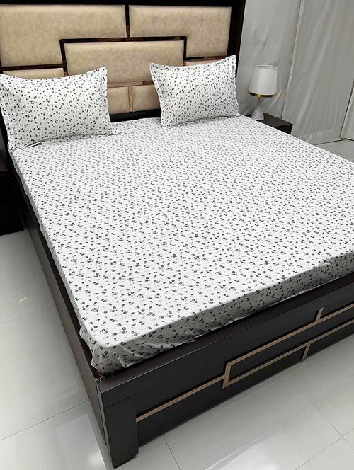 printed tc fitted king-sized bedsheet with elastic and 2 pillow covers - 21601760 - Very Small Image - 1