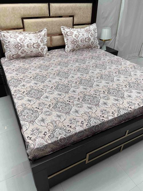 printed tc fitted king-sized bedsheet with elastic and 2 pillow covers - 21601768 - Very Small Image - 1