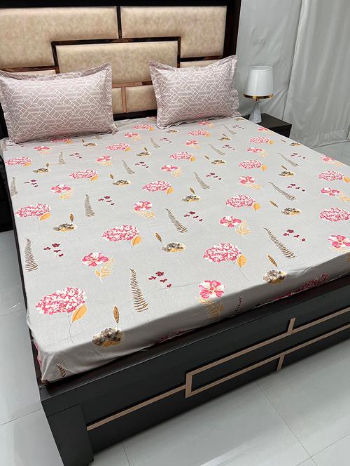 printed tc fitted king-sized bedsheet with elastic and 2 pillow covers - 21601779 - Very Small Image - 1
