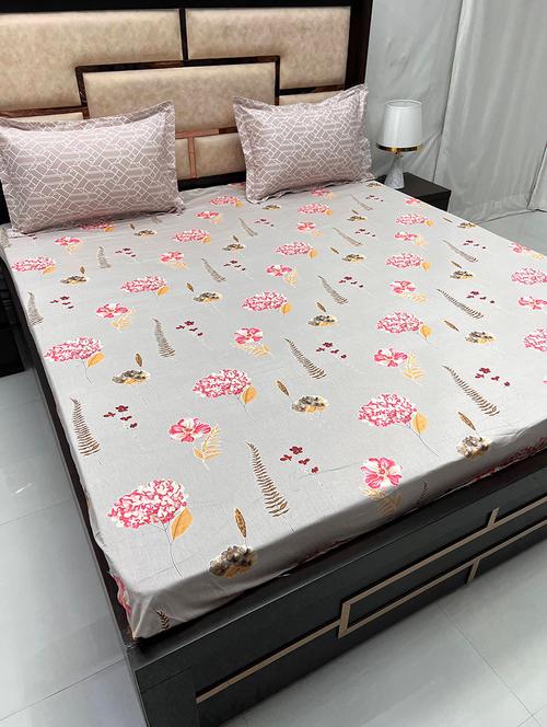 printed tc fitted king-sized bedsheet with elastic and 2 pillow covers - 21601792 - Very Small Image - 1
