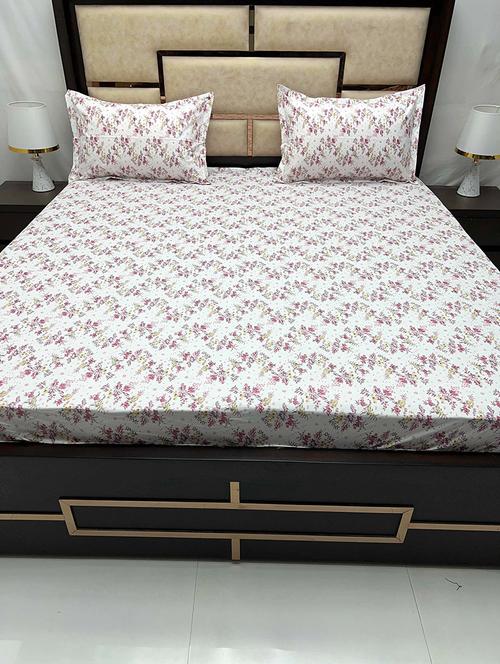 printed tc fitted king-sized bedsheet with elastic and 2 pillow covers - 21601799 - Very Small Image - 1