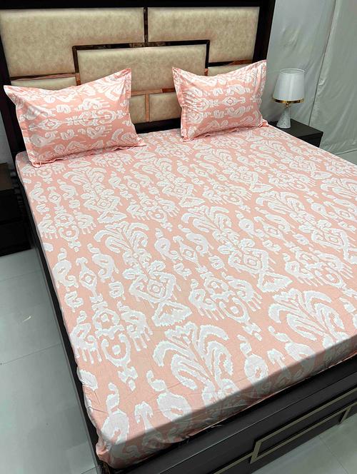 printed tc fitted king-sized bedsheet with elastic and 2 pillow covers - 21601810 - Very Small Image - 1