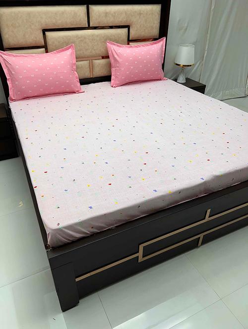printed tc fitted king-sized bedsheet with elastic and 2 pillow covers - 21601811 - Very Small Image - 1