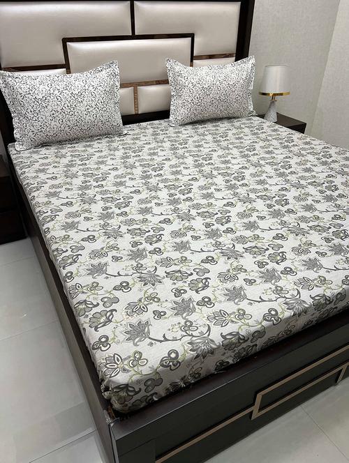 printed tc fitted king-sized bedsheet with elastic and 2 pillow covers - 21601814 - Very Small Image - 1