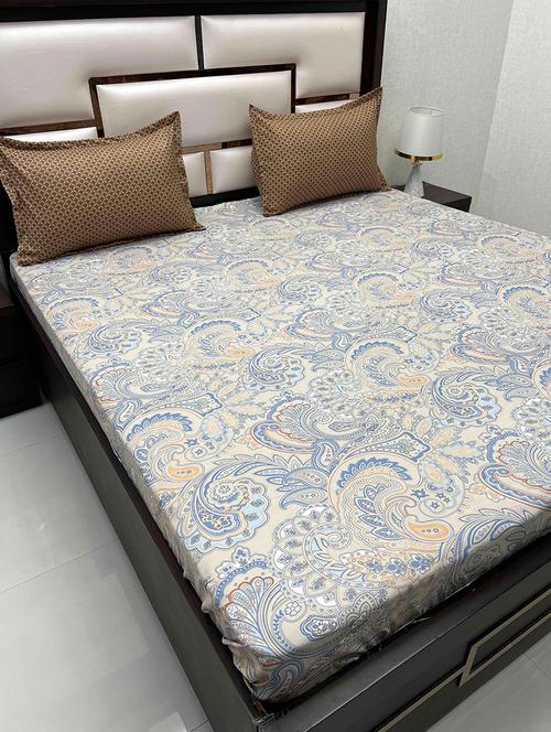 printed tc fitted king-sized bedsheet with elastic and 2 pillow covers - 21601832 - Very Small Image - 1