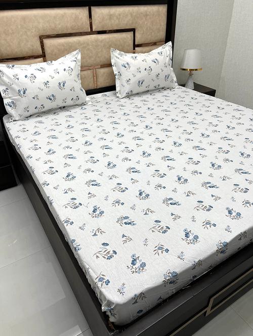 printed tc fitted king-sized bedsheet with elastic and 2 pillow covers - 21601846 - Very Small Image - 1