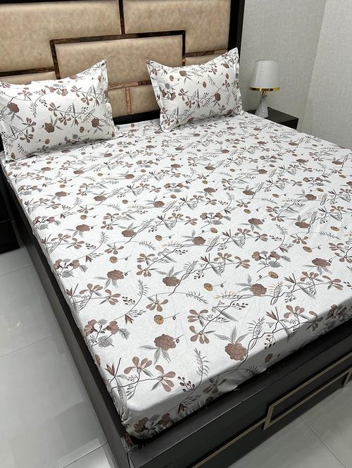 printed tc fitted king-sized bedsheet with elastic and 2 pillow covers - 21601850 - Very Small Image - 1